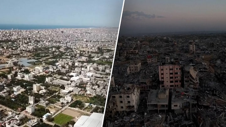 Twee jaar oorlog: zo ziet Gaza eruit vóór en na de verwoestingen