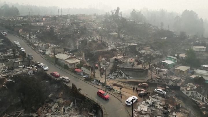 Enorme ravage in Chili bij bosbranden te zien vanuit de lucht