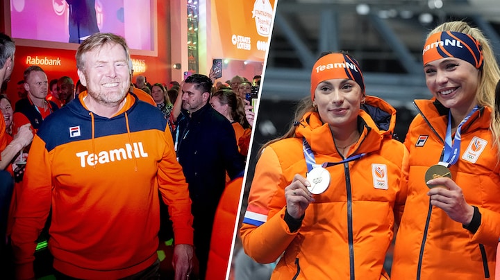 Medaillewinnaressen Jutta Leerdam en Femke Kok maken indruk op koning Willem-Alexander: 'Zonder de vrouwen, zijn we nergens'
