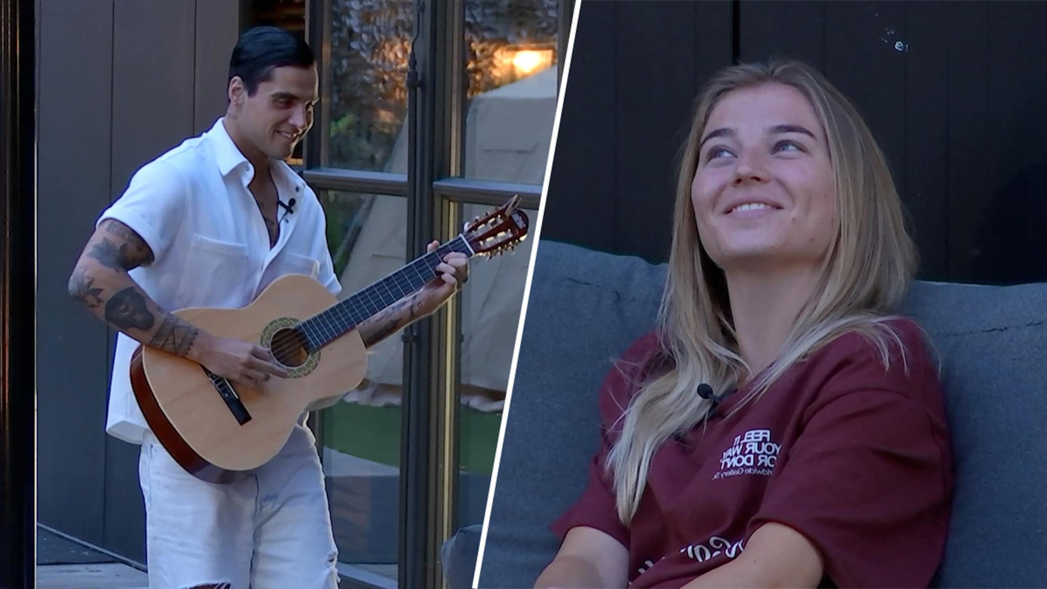 Diederik probeert het hart van Anouk te veroveren met een zwoele serenade  in De Bondgenoten
