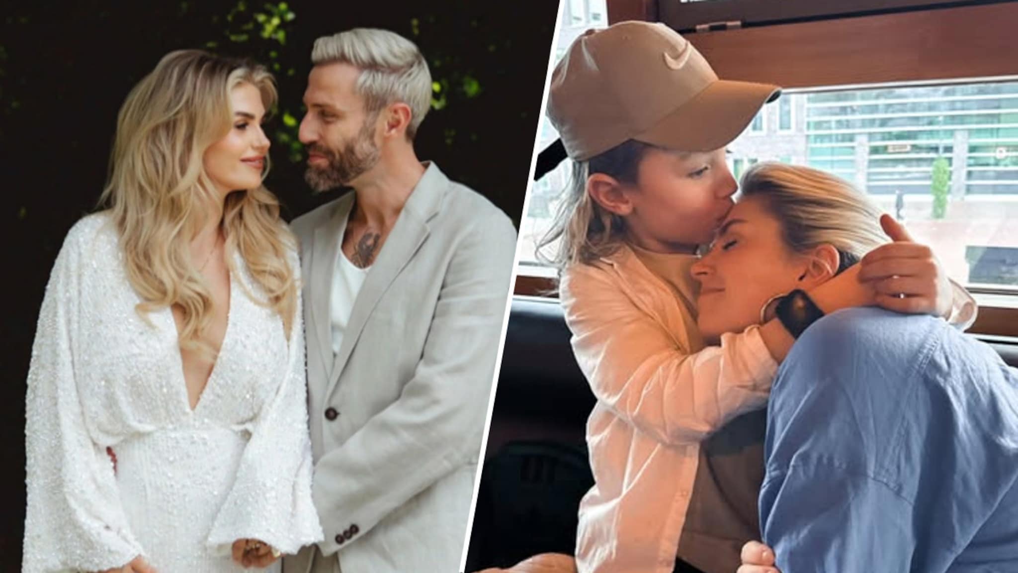 Zoon Fender stralend middelpunt tijdens jawoord Roxeanne Hazes en Erik  Zwennes