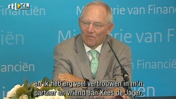 RTL Z Nieuws Exclusief op RTLZ: Schäuble heeft veel vertrouwen in 'mijn partner en vriend' De Jager