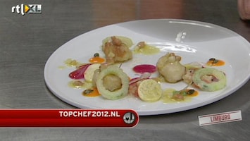 Topchef Beignets van kalfszwezerik met grapefruit/appel en diverse soorten radijsjes