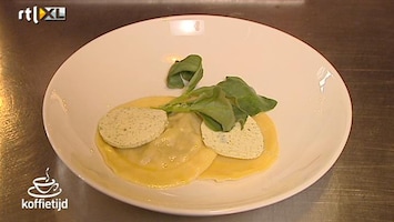 Koffietijd Grote ravioli met paddenstoelen en kruidenboter