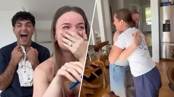 Influencerkoppel Nadeche en Mo verrast Amerikaanse gastfamilie met babynieuws