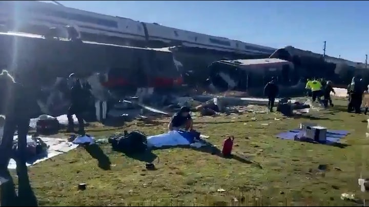 Eerste beelden van treinongeluk in Spanje met tientallen doden