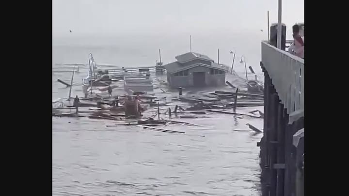 Pier van Santa Cruz bezwijkt in storm: mensen stonden er nog op