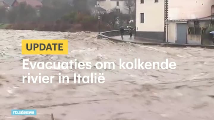 Wateroverlast in Noord-Italië: kolkende rivier door steden