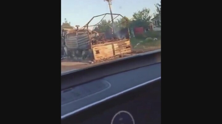 Slagveld vlak over de grens in Rusland gefilmd