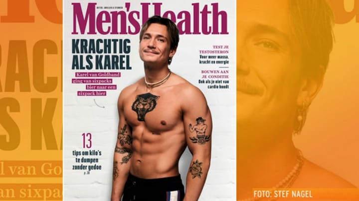 Karel van Goldband toont wasbordje op cover Men’s Health