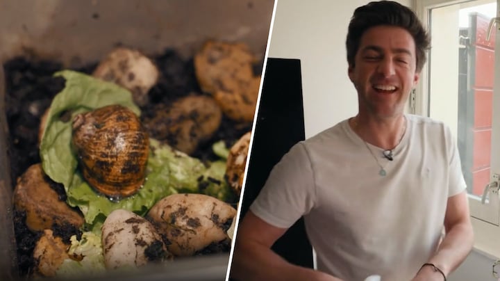 Hugo Kennis laat wijngaardslak Maxje over zijn gezicht glibberen