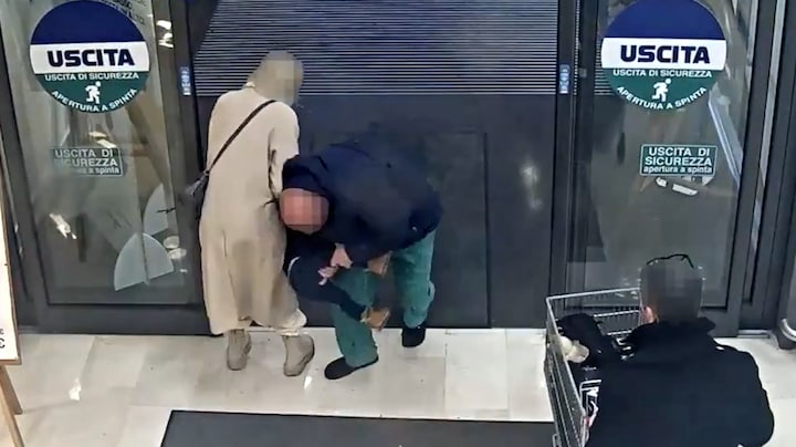 In beeld: man probeert meisje te ontvoeren in supermarkt Italië