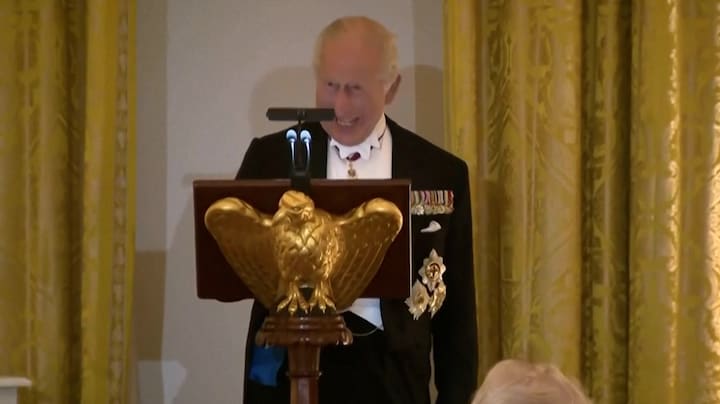 Grappen maar ook serieuze toon van koning Charles tijdens staatsbezoek VS